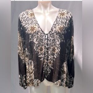 Free People Floral Black and Brown Women's Top